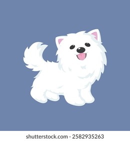 Cute Samoyed white dog puppy. Cartoon Vector