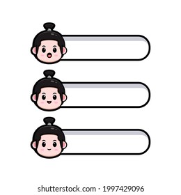 cute samurai boy with blank text tag mascot illustration