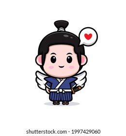 cute samurai boy have wings mascot illustration