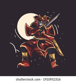 cute samurai cat illustration for t-shirt