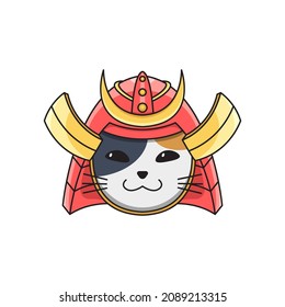 Cute Samurai Cat Mascot Illustration