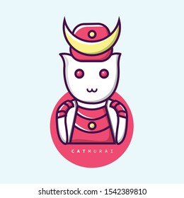 cute samurai cat with red armor