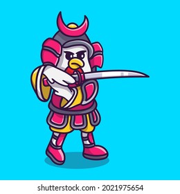 cute samurai chicken cartoon illustration