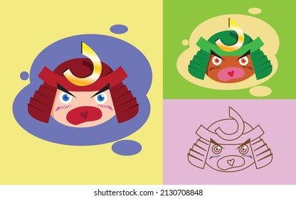Ilustración del vector de doodle de Samurai. mejor para el patrón de productos para niños, diseño de mascotas, contenido de libros para niños, diseño de caracteres, diseño de paquetes y cualquier otro contenido creativo