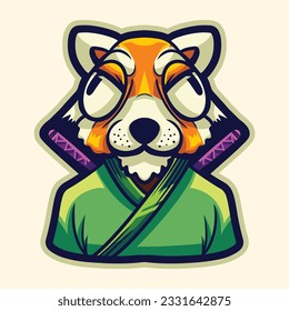 cute samurai fox character vector