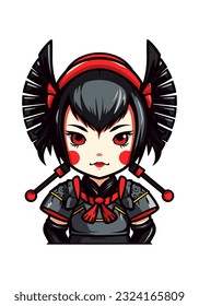 Niña tímida de Samurai con el diseño del logo dibujado a mano, combinando horror no muerto con espíritu guerrero antiguo