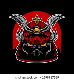 cute samurai head helmet vector illustration