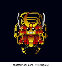 cute samurai logo icon for kids fashion company, vector design
