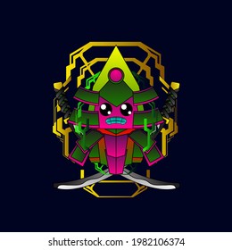 cute samurai logo icon for kids fashion company, vector design