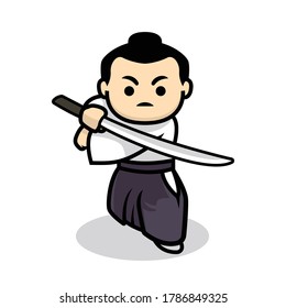 cute samurai mascot design illustration