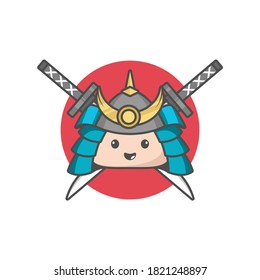 Cute samurai mochi mascot character, vector.