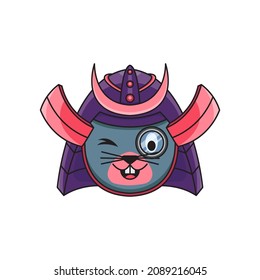Cute samurai mouse mascot illustration