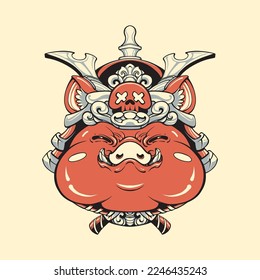 Cute Samurai Pig Vector art