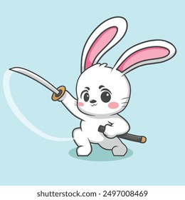 Cute Samurai Rabbit Pose 2 Vector Illustration Mascot