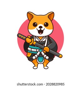 cute samurai shiba dog for character, icon, logo, sticker and illustration.