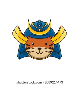 Cute samurai tiger mascot illustration