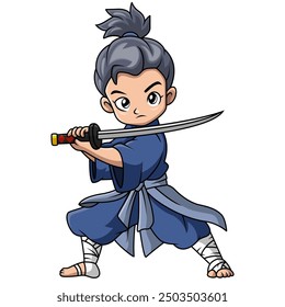 Cute samurai warrior boy cartoon