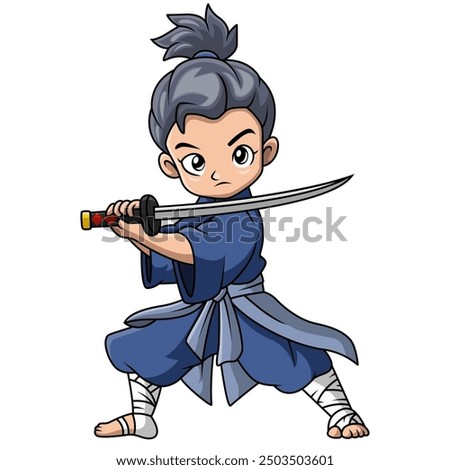 Cute samurai warrior boy cartoon