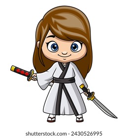 Cute samurai warrior girl cartoon