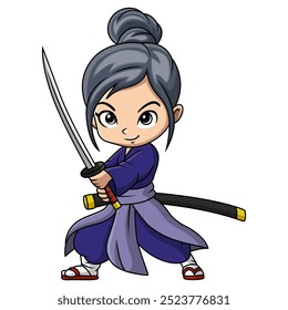 Cute samurai warrior kid cartoon