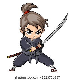 Bonito samurai guerreiro criança cartoon