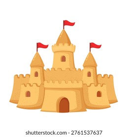 Cute Sand Castle Red flag Cartoon Vector Illustration