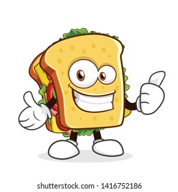 Cute sandwich cartoon character showing thumb up