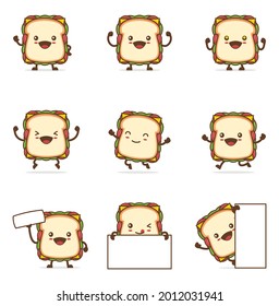 cute sandwich cartoon. with happy facial expressions and different poses, isolated on a white background