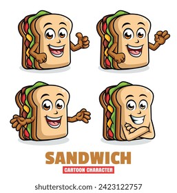 Cute Sandwich Cartoon mascot character vector illustration set in differnt poses