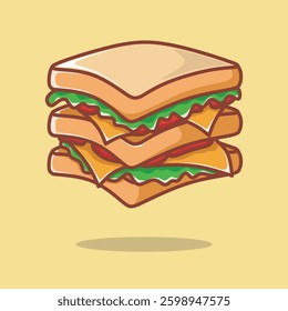 Cute Sandwich  Cartoon Vector Icon Illustration. Food Object Icon Isolated on yellow background.
