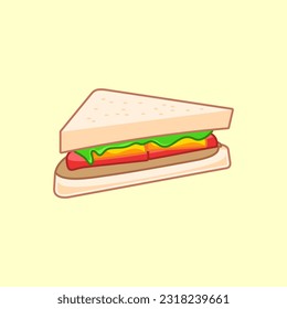 Cute Sandwich Cartoon Vector Illustration. Food and Beverage Concept Vector. Cartoon images for icons, coloring books, backgrounds, and more. Flat Cartoon Style