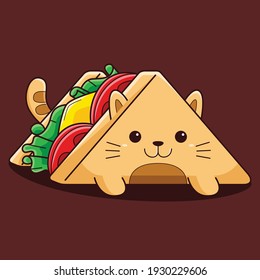 Cute Sandwich Cat Vector Cartoon Style
