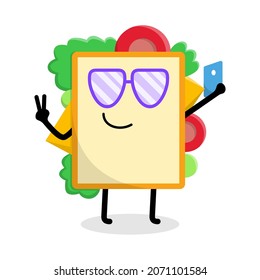cute sandwich character selfie illustration design