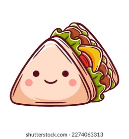 cute sandwich character in trendy kawaii style.