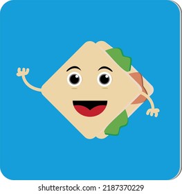 Cute Sandwich Character Vector On Pastel Blue Background