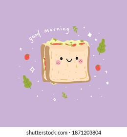 cute sandwich illustration with vegetables on purple background