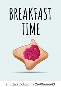 Cute sandwich with jam on light background, breakfast time. Suitable for postcards, posters, banners, web graphics, gift cards. Vector in minimalist style