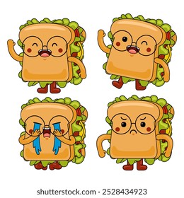 ilustração de personagem mascote de sanduíche bonito