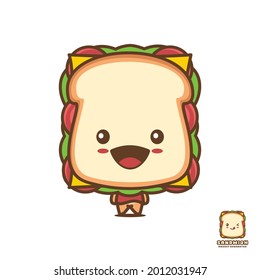 cute sandwich mascot, food cartoon illustration, isolated on white background