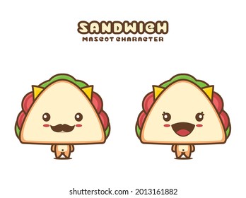 cute sandwich mascot, food cartoon illustration, isolated on white background