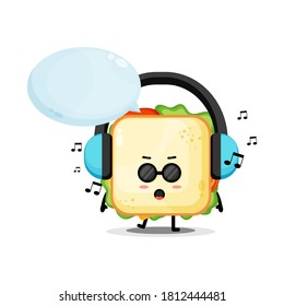 Cute sandwich mascot listening to music