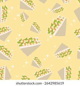 Cute Sandwich Pattern in Kawaii Style Seamless pattern.  Adorable Sandwiches in Kawaii Style. for Backgrounds Wrapping Paper and Textile Prints

