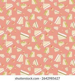 Cute Sandwich Pattern in Kawaii Style Seamless pattern.  Adorable Sandwiches in Kawaii Style. for Backgrounds Wrapping Paper and Textile Prints

