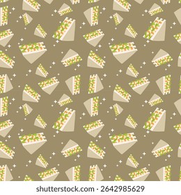 Cute Sandwich Pattern in Kawaii Style Seamless pattern.  Adorable Sandwiches in Kawaii Style. for Backgrounds Wrapping Paper and Textile Prints

