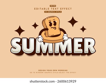 cute sandwich retro cartoon character with summer bold text effect