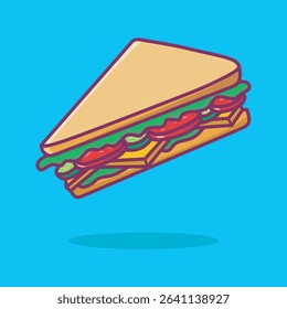 Cute sandwich vector. Cartoon fast food illustration with colorful style.