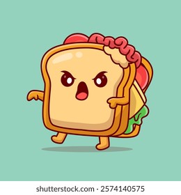 Cute Sandwich Zombie Cartoon Vector Icon Illustration. Food 
Holiday Icon Concept Isolated Premium Vector. Flat Cartoon 
Style 