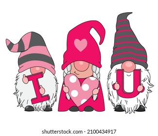 Cute Sant Valentine gnomes. Vector aislado