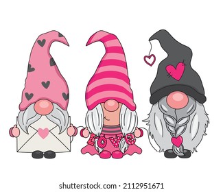 Cute Sant Valentine gnomes. Vector aislado	
