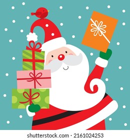 Cute Santa with Bird and Presents